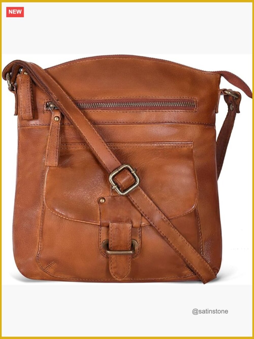 Real Leather Crossbody Bag With Adjustable Sling Strap Medium Size